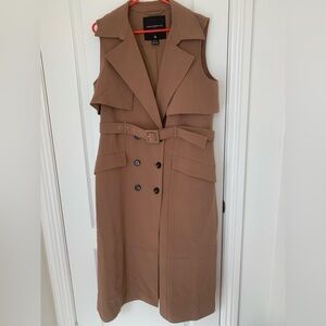 FRENCH CONNECTION Camel Sleeveless Trench Coat Dress Belted Midi Vest US 10
